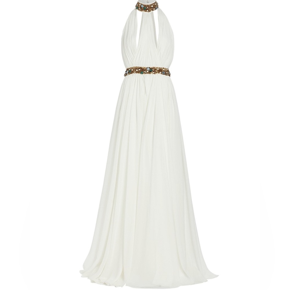 Reem Acra Greecian Chiffon Halter Gown Long Dress